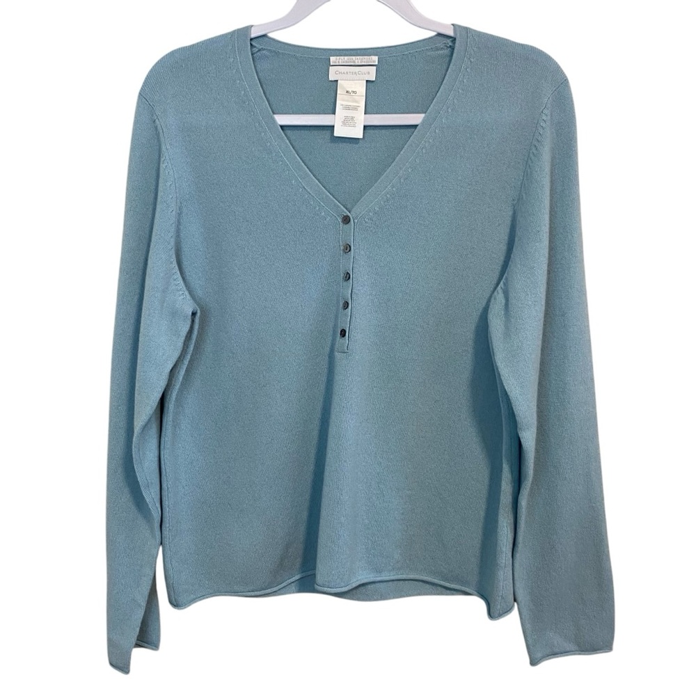 Charter Club - Cashmere Henley Sweater in Seafoam - XL